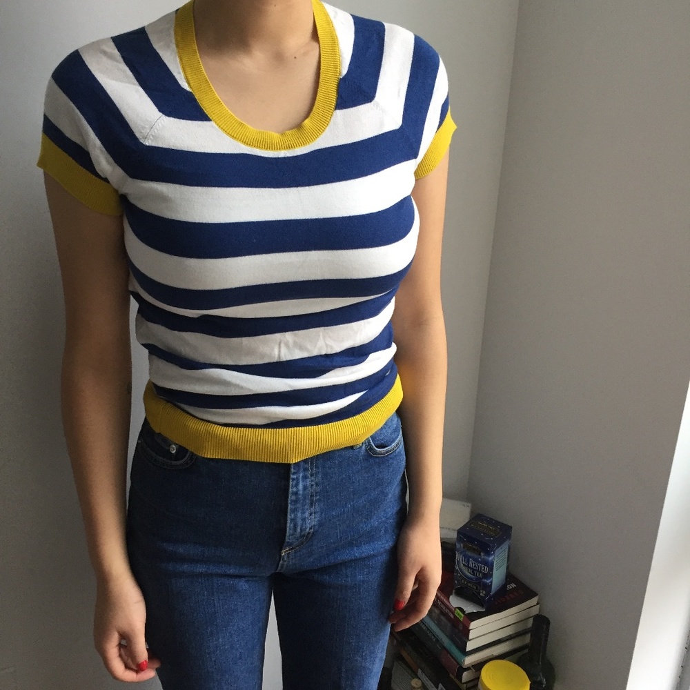 Lacoste Blue and White Striped Top